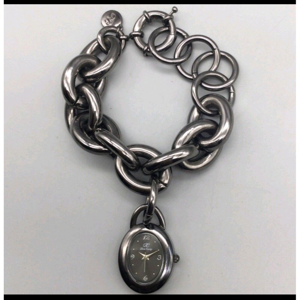 Arm Candy Charm Bracelet Watch Women Gunmetal Oval With Box